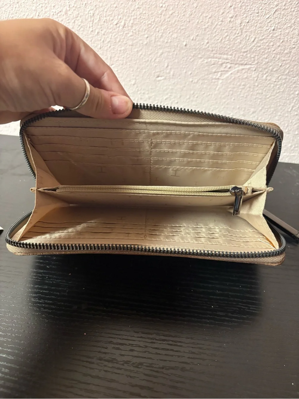 Taupe Pebbled Zip Around Wallet Organizer Neutral